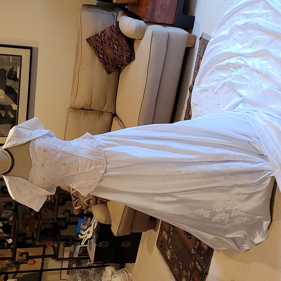 Wedding dress full chapel train 4 pcs beaded applique embroidery strapless - Picture 1 of 17